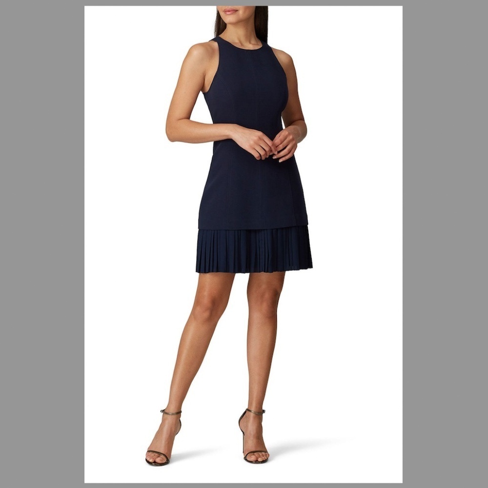 cinq a sept Navy Sleeveless Pleated-Hem Mini Dress
